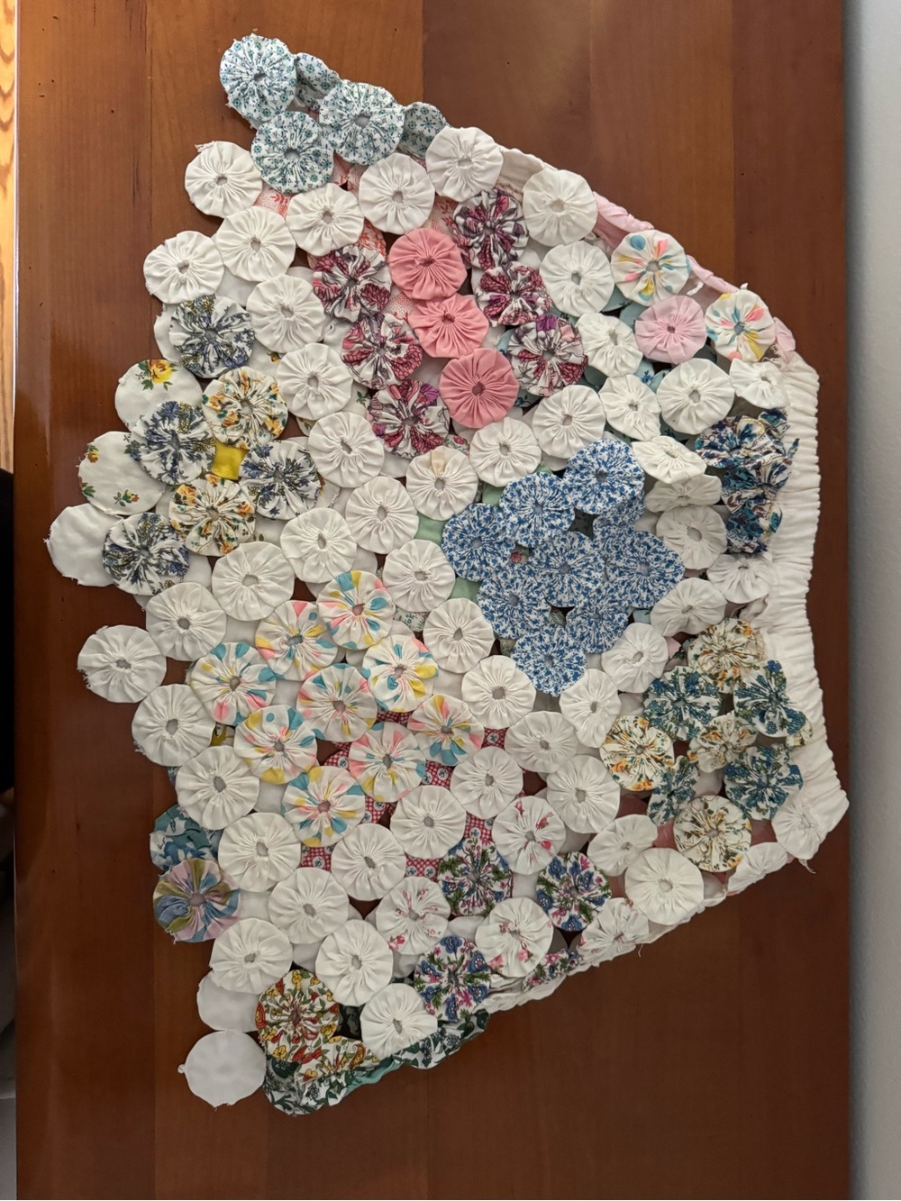 Floral yo-yo Patchwork Skirt Natalie Lindsay vintage bought in round top